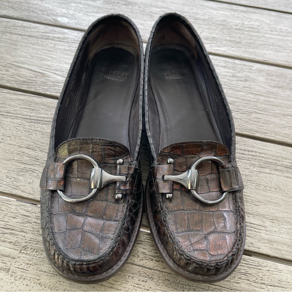Stuart Weitzman Croc Embossed Equestrian Bit Buckle Loafers Womens Size 9.5 - Picture 1 of 11